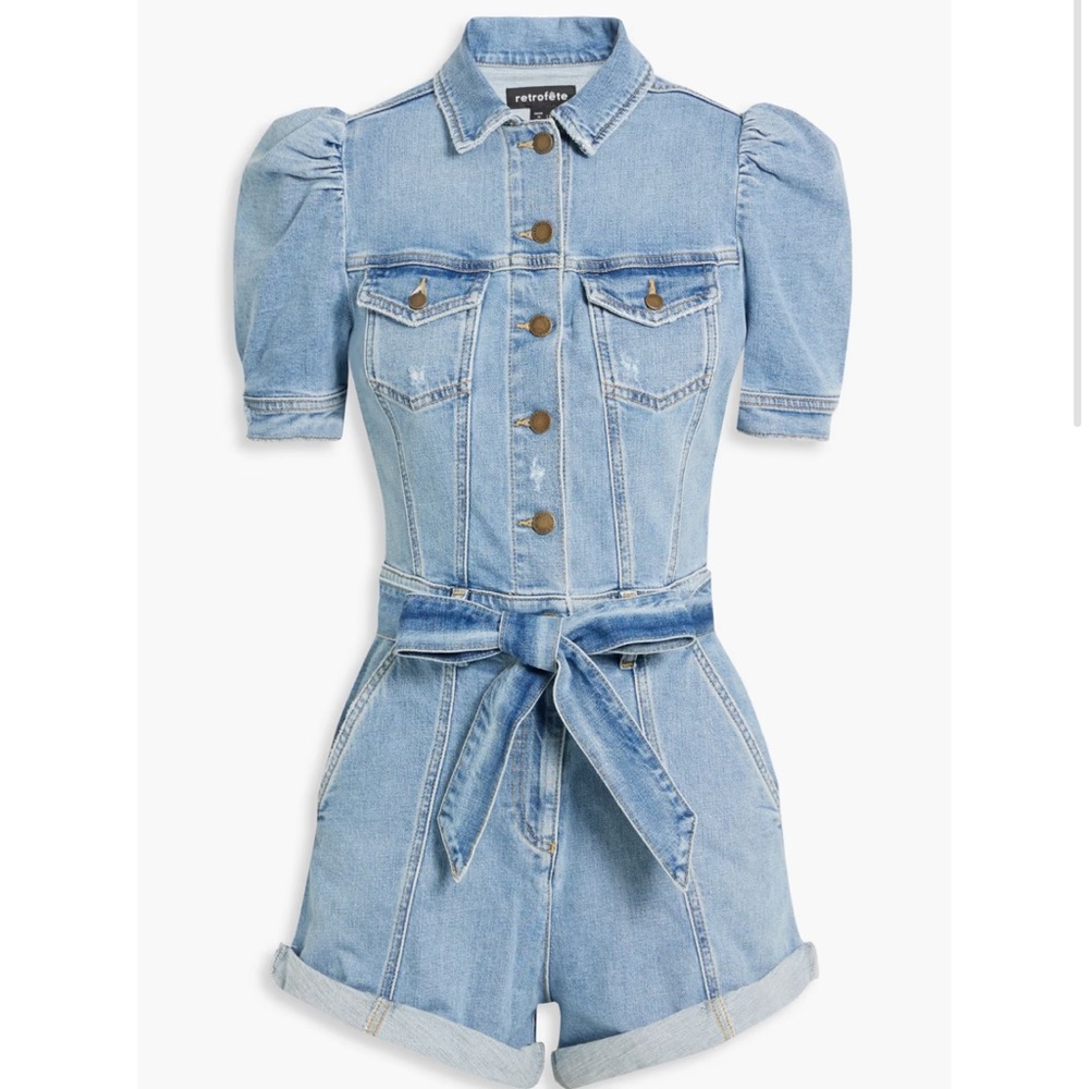 Retrofete Phoebe Distressed Denim Playsuit/Romper